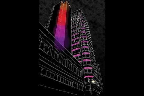 Plans for the tower on Fountain Street added a splash of pink to its concrete exterior 